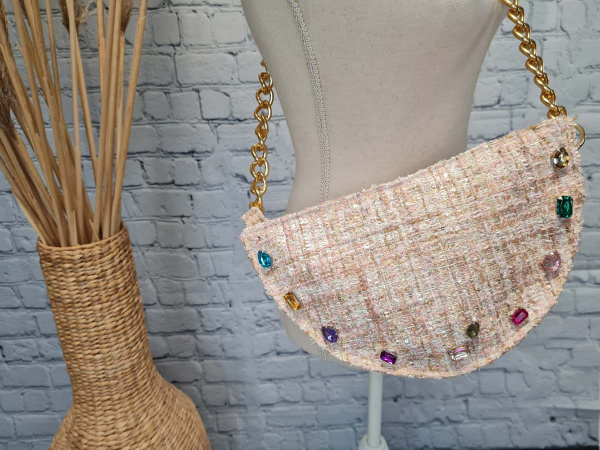 Halbmond Tasche Boucle Rose mit Steinen