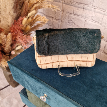 kleine Echt Leder Tasche beige/grün
