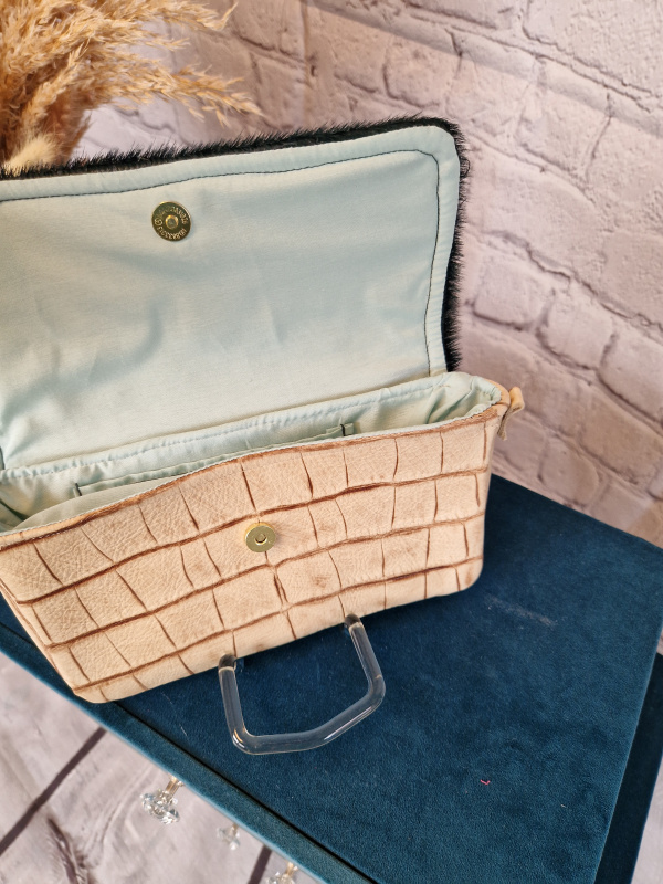 kleine Echt Leder Tasche beige/grün - Image 2